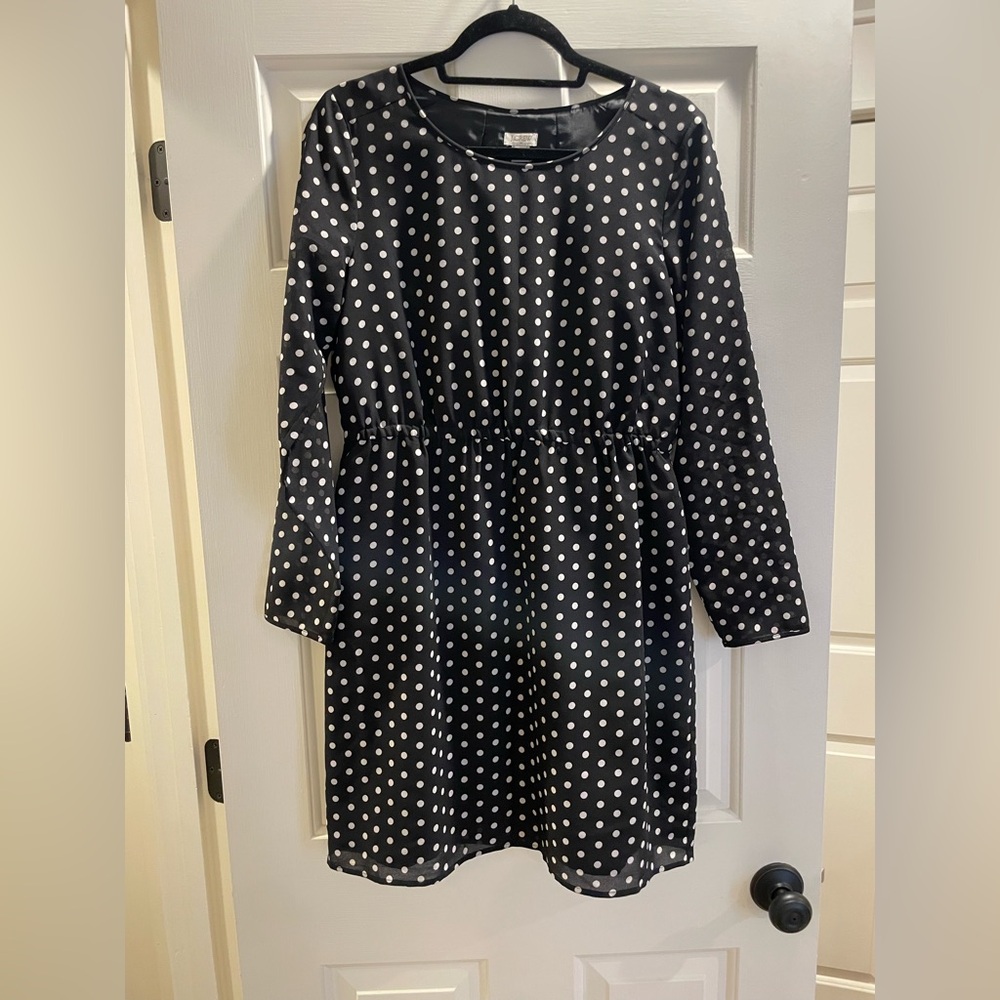 J. Crew Black Dress White Polka Dot